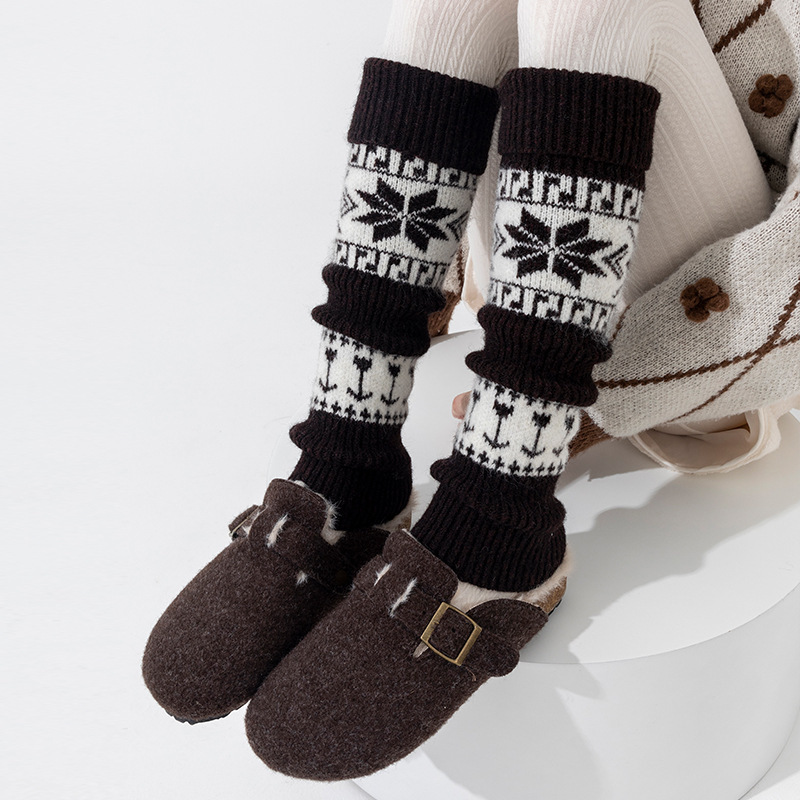 Womens Nordic Fair Isle Knit Leg Warmers Thicken Warm Knitted Foot Cover